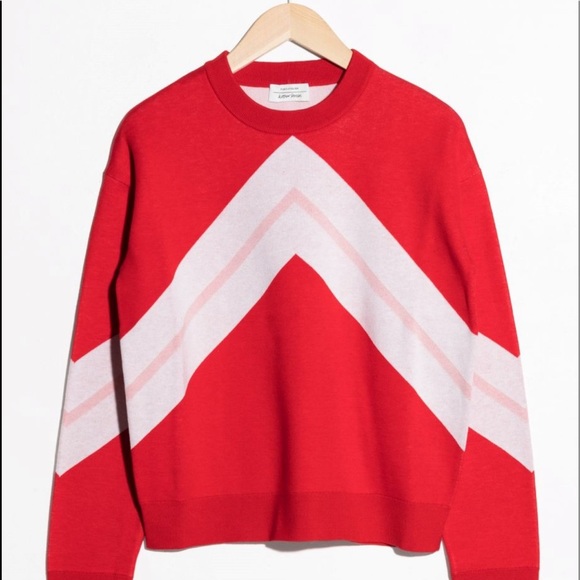 & Other Stories Sweaters - Red Varsity Chevron Sweater - & Other Stories